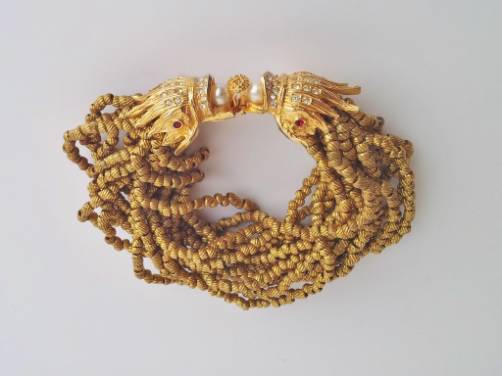 KJL Kenneth Jay Lane vintage beaded bracelet with fish heads, 1960`s ca, American